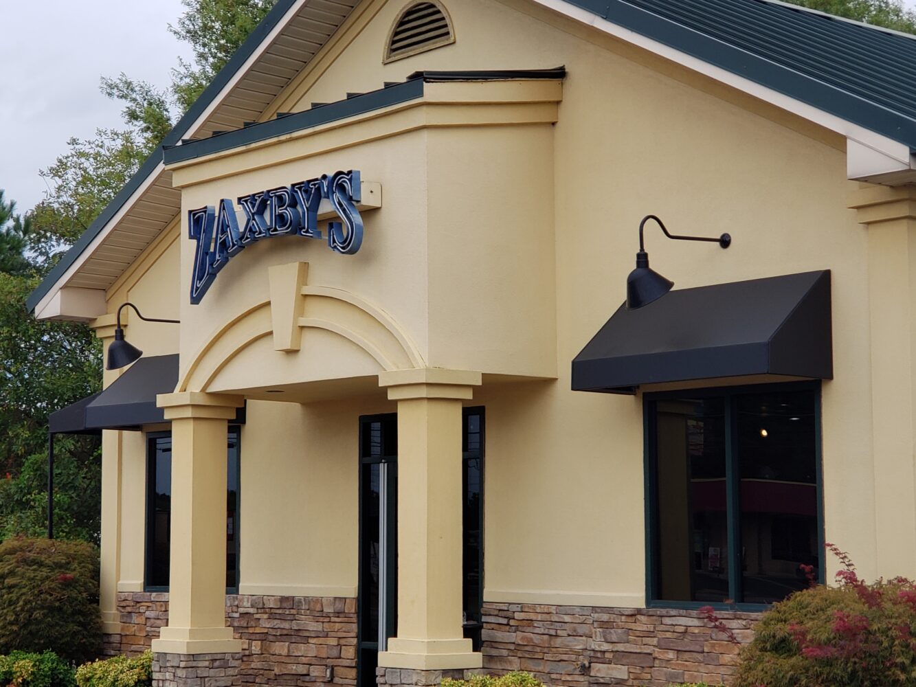 Custom Built Zaxby's restaurant awning with Weather-Chek fabric